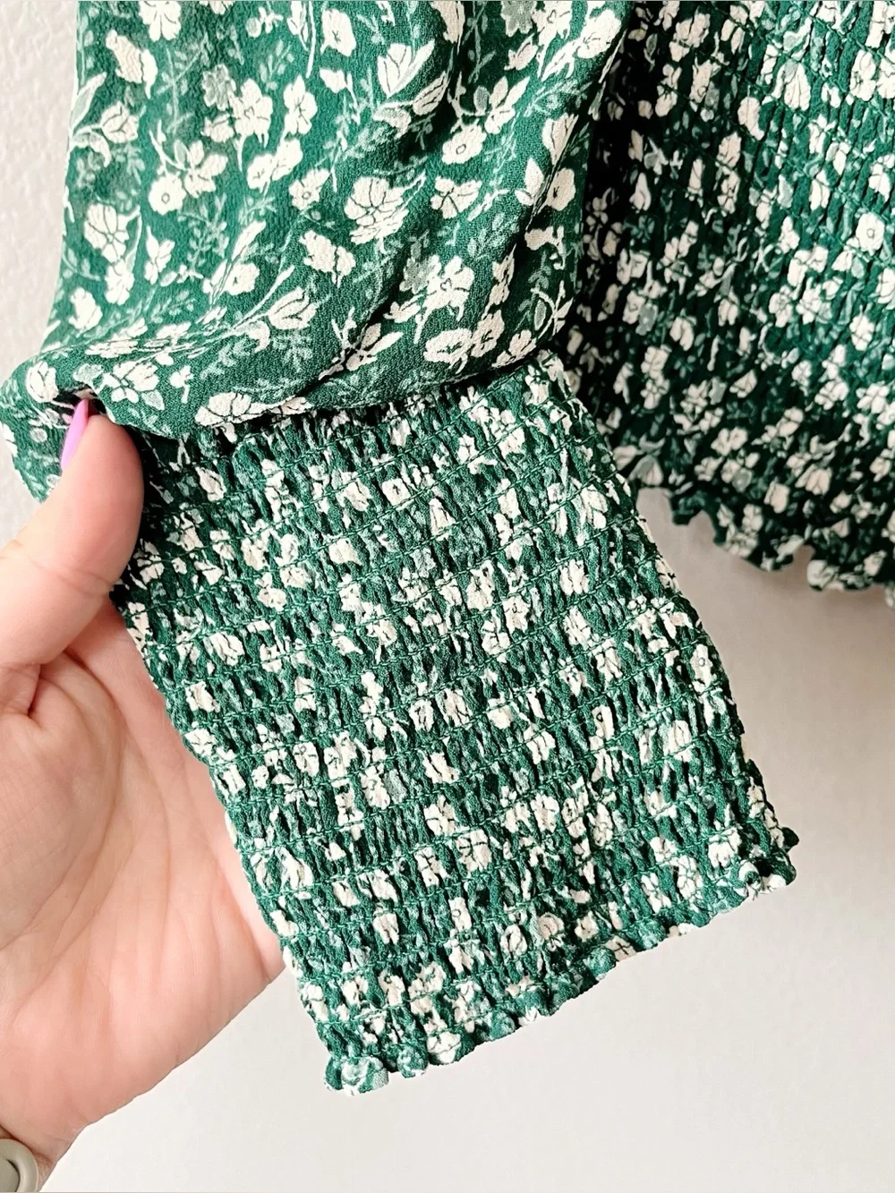 Reformation Green White Floral Ditsy Print Pinto Smocked Top Plus Size 1X